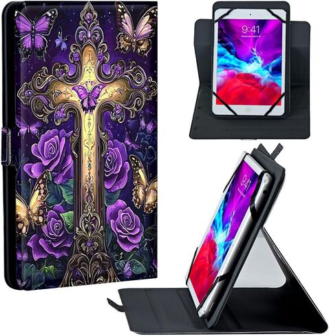 Universal Case for Onn 7" Tablet (Model: 100135924) 4th Generation 2024, Lightweight Flip Stand and Adjustable Shockproof Protective Tablets Case for 7" - 9", Purple Cross in Saudi Arabia