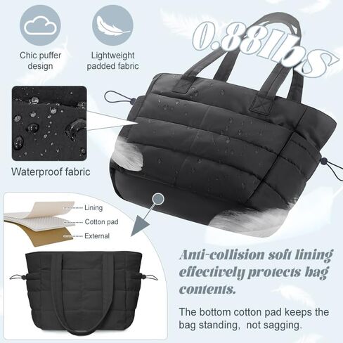 Tote Bags For Women Puffer Shoulder Bag with Zipper Quilted Satchel Handbags For Work,Travel, Gym, Light Waterproof in Saudi Arabia
