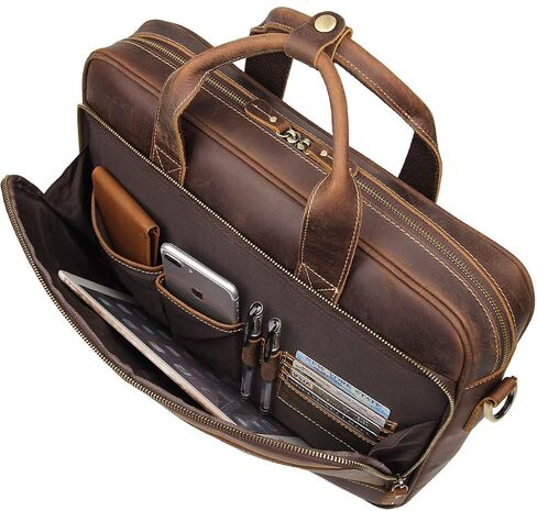 Augus Leather Messenger Bag for Men Vintage Travel Backpack 17 inch laptop Briefcase Shoulder Bags in Kuwait