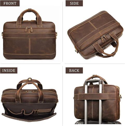 Augus Leather Messenger Bag for Men Vintage Travel Backpack 17 inch laptop Briefcase Shoulder Bags in Kuwait