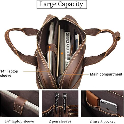 Augus Leather Messenger Bag for Men Vintage Travel Backpack 17 inch laptop Briefcase Shoulder Bags in Kuwait