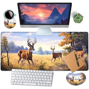 Large Mouse Pad with Mouse Wrist Rest, 31.5x11.8 in Extended Mouse Mat with Non-Slip PU Base, Ergonomic Memory Foam Wrist Rest, for Work & Gaming Writing Pad, Cute Fox Cubs Office Desk Pad