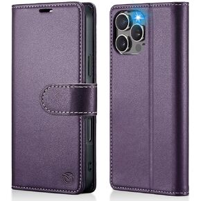 for iPhone 16 Pro Max Case Wallet with Card Holder, Wallet Case for iPhone 16 Pro Max with RFID Blocking, Upgraded Retro PU Leather & Kickstand, ShockProof Protective Phone Cover for Women Men(Purple)