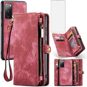 Asuwish Phone Case for Samsung Galaxy S20 FE Gaxaly S 20 FE 5G UW 6.5 inch Zipper Wallet Cover with Tempered Screen Protector and Flip Card Holder Cell Glaxay S20FE5G S20FE 20S Fan Edition 4G G5 Red