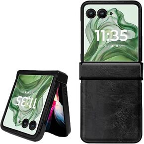 for Motorola Razr Plus 2024 [Not fit Razr 2024] PU Leather + Hard PC Shell Case Shockproof Case Hinge Protection Phone Cover for Motorola Razr 50 Ultra/Razr+ 2024 (Black)