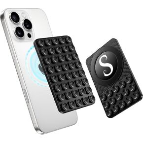 Suction Cup Phone Mount, Silicone Sticky Phone Grip with Magnetic Ring for iPhone & Android, Initial Double Sided Suction Phone Case for Selfies and Videos, Trending TikTok Items - Black, A