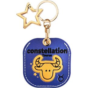 Leather Constellation Airtag Keychain Case Holder,Cute Protective Apple Air Tag Cover with Star Key Ring,Anti-Scratch Hidden Finder GPS Tracker Case for Wallet Keys,Bag,Pets,Backpack(Capricorn)