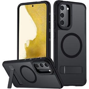 for Samsung Galaxy S22 Case, [Compatible with MagSafe], Adjustable Kickstand,Military Grade Drop Tested, Translucent Matte Phone Case for Galaxy S22 Case (Black)