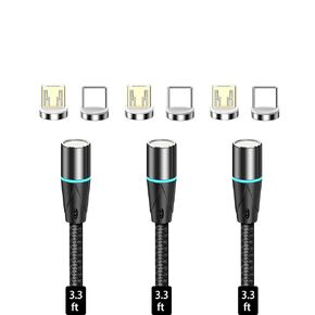 N. NETDOT Gen12 Micro-USB and USB-C[3.3ft,3 Pack Black] Magnetic Fast Charging Data Transfer Cable Compatible with Android Device