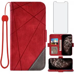 Asuwish Compatible with iPhone 11 Pro Max 6.5 Wallet Case and Tempered Glass Screen Protector Leather Flip Card Holder Cell Accessories Phone Cover for iPhone11 11pro Promax i XI Plus Women Men Red