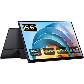Portable Monitor 15.6" FHD 1080p, Ultra Slim Travel Monitor with Kickstand & Speakers, HDMI USB C External Portable Monitor for Laptops PC Mac Xbox Switch PS5/4