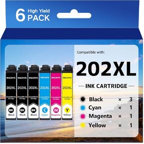 202XL Ink Cartridges Remanufactured Replacement for 202XL Ink Cartridges Multipack 202 XL 202XL T202 XL Ink Cartridges for WF-2860 XP-5100 Ink Cartridges (6 Pack)