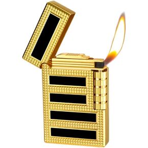 Cigar Lighters Soft Flame Lighter Retro Grinding Wheel Traditional Butane Lighter with Adjustable Flame Dial Vertical Ignition Roller Classic Metal Relief Lighter (Gold)
