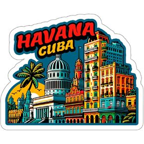 Havana Cuba Sticker Travel Outdoors Decal Vinyl Small Waterproof for Water Bottle Mug Passport Scrapbook Notebook Laptop Tumbler Skateboard Computer Phone, Size 4″×4″