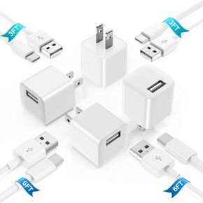 4Pack iPhone 16 15 USB Charger Block, [MFi Certified] 3FT&6FT USB A to USB C Cable with USB Wall Charger Plug for iPhone 16 15 Pro Max Plus, Apple Carplay USB C Charging Cord Type C for iPad,Samsung