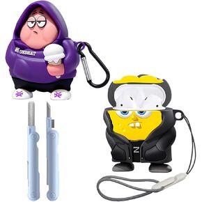 [2Pack] Compatible for AirPods 2nd/1st（2019/2016）,Funny Fun Kawaii Fashion Cartoon 3D Case for AirPods 1st&2nd with Cleaner kit&Keychain and Lanyard