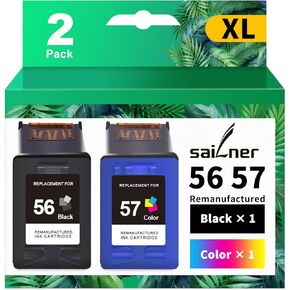 SAILNER Remanufactured Ink Cartridge Replacement for HP 56 57 Ink Cartridge Combo Pack use with PhotoSmart 7760 7960 7660 DeskJet F4180 5650 OfficeJet 5510 4255 PSC 2410 1350 Printer Black Color 56 57