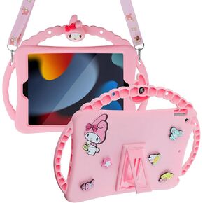Lookon iPad 10th Generation Case for Kids Girls, 10.9 inches, with Shoulder Strap, Kickstand, Silicone Tablet Case, Cute Cartoon