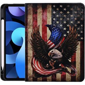 Case for New iPad Pro 12.9 Inch Case 2022/2021/2020(6th/5th/4th Gen), PU Leather Folding Stand Shell TPU Back Cover with Auto Sleep/Wake, Pencil Holder, Bald Eagle American Flag