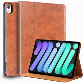for Ipad Mini 7th Gen A17 Pro Case 2024 and Mini 6th Generation 8.3 inch 2021 Genuine Leather Cover Protective Shell,Auto Wake/Sleep.Brown