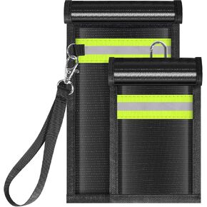 2 Pack Faraday Bags,Portable Faraday Key Fob Protector EMP Protection Bags,Faraday Bags for Phones,Faraday Pouch for Key Fob with Reflective Strip,Water Resistant,Fire Retardant,Foldable,Black