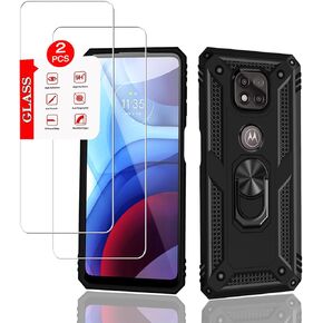 for Motorola Moto G Power (2021) Case with [2 Pack] Tempered Glass Screen Protector, for G Power 2021 Case Heavy Duty Armor [Military-Grade] Protective，with Magnetic Ring Stand Phone Cover