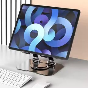 Portable Adjustable Laptop Stand, 360 Degree Rotating, Foldable Universal Vertical Metal Holder (Black)