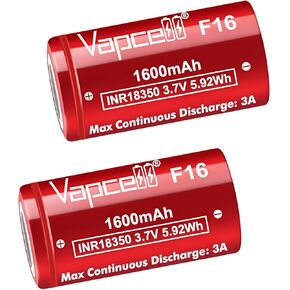 F16 3.7V INR 18350 1600mAh 3A Flat top Rechargeable Battery (Pack of 2)