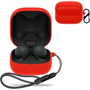 for Sony LinkBuds Fit Truly Wireless Noise Canceling Earbud Headphones Case Cover,Wireless Earphone Protective Case (with Carabiner + Lanyard) Protective Cover for LinkBuds Fit WFLS910NW.UC(Red)