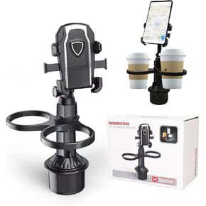 Car Phone Holder for Your Car with 2 Car Cup Holder Phone Mount Universal Automobile Cradle - Adjustable Clamp Arms & Angles, 2 in 1 Cup Phone Holder Fit for All Smartphones and Most Bottle