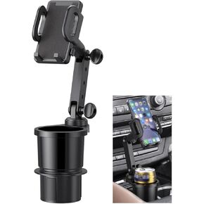 1 PC 2-in-1 Car Cup Holder Mobile Phone Holder, 360 Degree Rotatable Cup Holder Expander, Adjustable Base with Phone Mount, Universal Cup Holder Phone Holders for Your Car (Black)