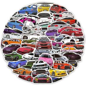 JDM Car Stickers - 100 Pcs Waterproof Vinyl Race Car Stickers for Water Bottle, Laptop, Helmet, Skateboard - Vehicle Racing Stickers for Kids, Teens & Adults
