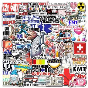 Pack 50 PCS Emergency Medical Technician Stickers EMT Waterproof Vinyl Decals EMS Party Favors & Decorations Water Bottle Laptop Scrapbooks Phone Case Gifts for Women
