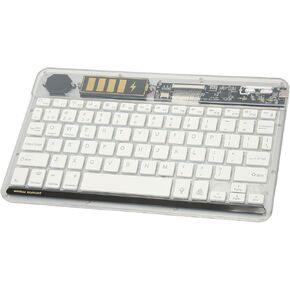 Jectse Bluetooth Keyboard, 10 Inch Ultra Thin Transparent Acrylic RGB Backlit Portable, Multi Device Connect (White)