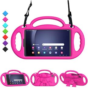 Kids Case for Samsung Galaxy Tab A9 8.7 Inch 2023 (SM-X110/X115/X117) & Tab A7 Lite 8.7 Inch 2021, Shockproof Handle Stand Protective Cover with Shoulder Strap for Galaxy 8.7" Tablet, Pink