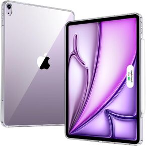 Matekxy Case for iPad Air-13 Inch M2-2024 - 6th Generation iPad Cases with Clear Bumper, Supports Pencil Pro, Ultra-Thin and Lightweight, Slim Transparent Hard Back, Shock & Drop Protection, Clear