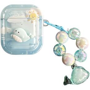 for AirPods 2nd/1st Generation case,3D Cute Cartoon Whale case for Kids Girls Teen Ladies,TPU with Delicate Keychain for AirPod 2/1