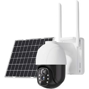 Solar Security Cameras Wireless Outdoor - PTZ 360° Solar WiFi Camera with PIR Sensor Motion Dective with Two-Way Intercom for Home, 2K Night Vision, Light and Sound Alarm