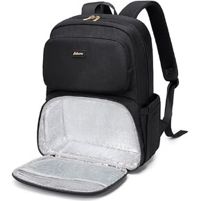 Lunch Backpack for Women Work: Men 16 Inch Laptop Backpack with Insulated Leak Proof Lunch Compartment Large Picnic Lunchbox Bag Meal Prep Bookbag for Nurse Teacher Commuter Travel Black