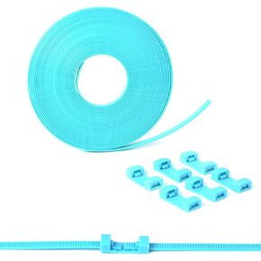 Extra Long Zip Ties, Heavy Duty Cable Ties, Reusable Tie Down Straps for Binding Luggage, Self Locking Packing Strap for Shipping, 26 Feet/1 Roll with 6 Connectors, Blue, 1 Roll-Without Scissor