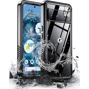 Hualele Waterproof Pixel 8 Pro Case IP68 Underwater Cover with Built-in Screen and Lens Protector, Rugged Full Body Sealed Heavy Duty Shockproof Case for Google Pixel 8 Pro Black/Clear