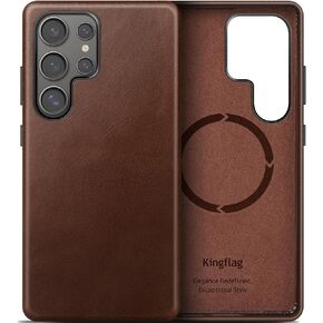 Genuine Leather Case for Samsung Galaxy S25 Ultra, Compatible with Magsafe, Oil Wax Top-Grain Leather, Metal Buttons (Rustic Brown, S25 Ultra)