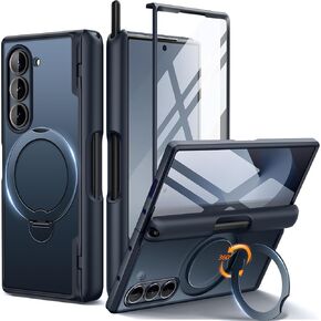 MOBOSI Upgraded 360° Spin Magnetic Ring Stand for Z Fold 6 Case with S Pen Slot, Compatible with Magsafe, 18FT Military Grade Protection, Shockproof Slim Phone Case for Samsung Galaxy Z Fold6, Black