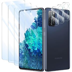 Screen Protector and Camera Lens Protector for Samsung Galaxy S20 FE, Double Shatterproof HD Tempered Glass Film, [9H Hardness][Impact-Protection][Anti-Shatter][Anti-Scratch], 3-Pack Each