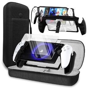 QUAGGY 3-in-1 Accessoris Kit Compatible with Playstation Portal, EVA Carrying Case for PS Portal with Silicone TPU&Hard PC Clear Protective Cover, 2 Pack Screen Protectors,Protective Shell Portable Travel Handbag for PS5 Portal Remote Player (Black)