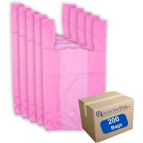 Pink HDPE T-Shirt Plastic Bags for Retail, Groceries, Merchandise, Convenience Store, Supermarket, Restaurant - 1/6 BBL, 11.5"X6"X21" - Pack of 200 Bags, 13 Microns - Unprinted (Pink)