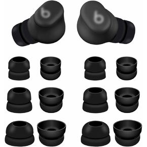 for Beat Solo Buds Ear Tips, 6 Pairs Double Flange Replacement Noise Reduce Silicone Flexible Eartips Gel Earplug Accessories Compatible with Beat Solo Buds/Studio Buds + / Fit Pro - Black