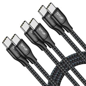 DYUF USB C to USB C Cable, 60W [3PCS 3.2ft 4.9ft 6.5ft] 3A Blue Braided High-Speed USB C Charging Cable, Compatible with Samsung Galaxy S22/S21/S20 Ultra, Note 20/10, etc（Grizzly）