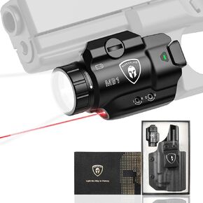 WARRIORLAND MB1 Pistol Light and Kydex Holster, Fit for S&W M&P 9 M2.0/M1.0 Compact 4.0'' Barrel, 500-Lumen Universal Rail Mounted Tactical Weapon Light with Red Laser & White LED, Power Indicator