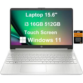 HP 15 Pavilion Laptop (15.6"" HD Touchscreen, Intel Core i3-1115G4 (> i5-1035G4), 16GB RAM, 512GB SSD) Narrow-Bezel, Long Battery Life, Webcam, Numpad, Fast Charge, Win 11 Home, Silver